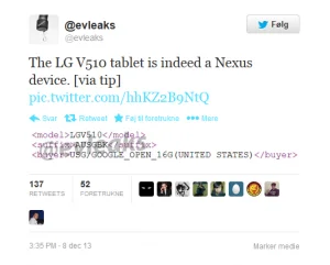 @evleaks tweeter om kommende Nexus-tablet fra LG