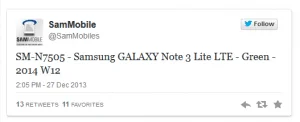 SamMobile tweet, der lækker produktnavnet på Galaxy Note 3 Lite
