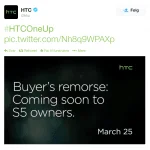 HTC tweet i forbindelse med Samsung Galaxy S5 præsentation (Kilde: Twitter)