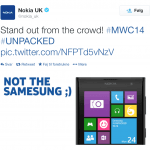 Nokia tweet i forbindelse med Samsung Galaxy S5 præsentation (Kilde: Twitter)