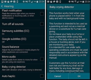 Screenshot af babyalarm-funktion i Galaxy S5