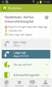 Screenshots fra applikationen Akuthjælp fra Danske Regioner