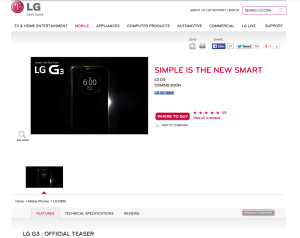 Produktside for LG G3