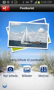 Screenshots fra applikationen "Postkortet"