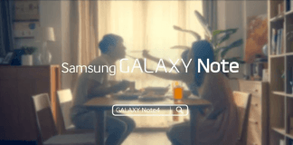 Screenshot fra Galaxy Note video - hvor der opfordres til at søge på Note 4