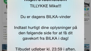 Fup-besked der skal ligne en fra Bilka (Kilde: TV 2)