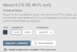 Nexus 9 tilgængelighed