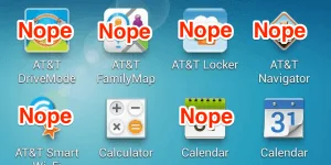 Eksempel på bloatware på en amerikansk Samsung telefon.