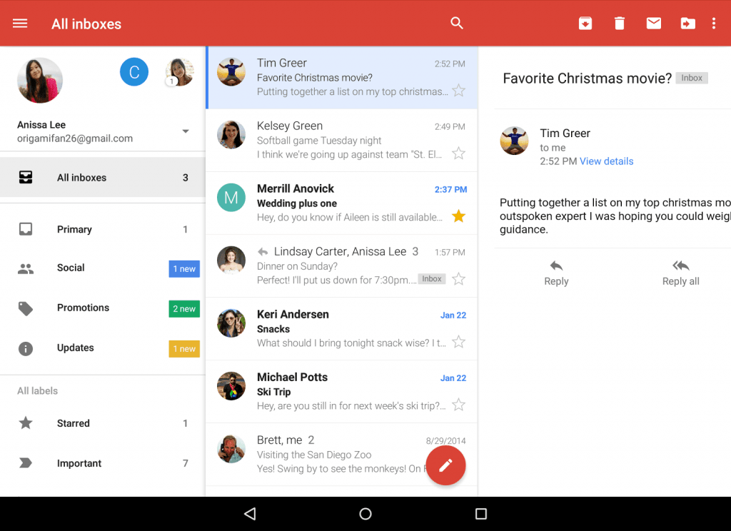 Gmail - samlet indbakke