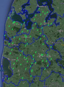 Kort over udbygning i 6 jyske kommuner