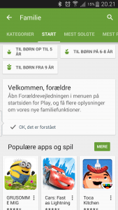 Google Play familiesektion på Android