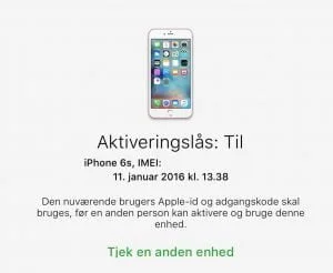TJek af aktiveringslås på iPhone og iPad (Foto: MereMobil.dk)