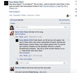 Sony Mobile DACH - Facebookside