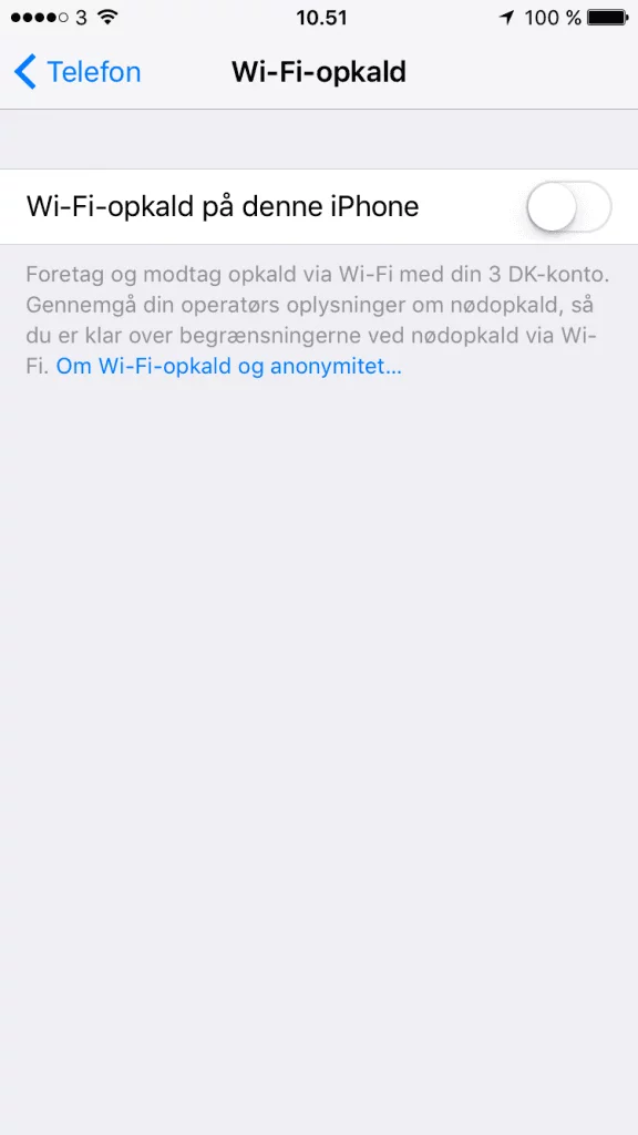 Aktivering af Wi-FI opkald på iPhone