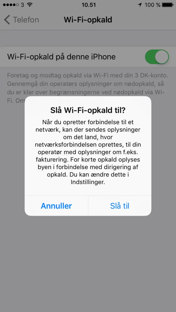 Aktivering af Wi-FI opkald på iPhone
