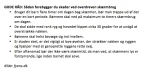 Gode råd til hvordan skader ved overdreven skærmbrug forebygges (Kilde: Fyens.dk)