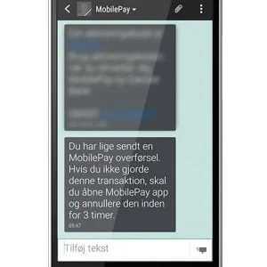 Fup-SMS forsøger at svindle vha. MobilePay (Foto: Danske Bank)
