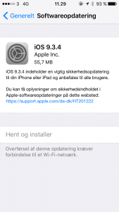 iOS 9.3.4 opdatering er frigivet af Apple (Kilde: MereMobil.dk) 