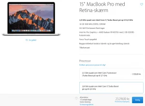 Priser i Danmark på Macbook Pro - 24/10 2016 (Foto: MereMobil.dk)