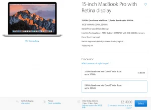 Priser i Storbritannien på Macbook Pro - 24/10 2016 (Foto: MereMobil.dk)