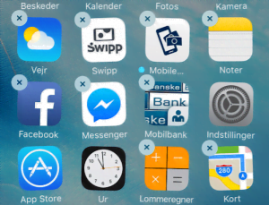 Billede af applikationer, "der hopper" på iPhone (Foto: MereMobil.dk)