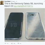 Evan Blass (@EvLeaks) har afsløret datoen for offentliggørelsen af Galaxy S8, samt et billede af enheden (Kilde: Twitter)
