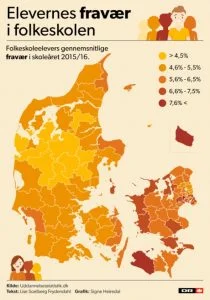Oversigt over fravær på de danske folkeskoler (Kilde: DR.dk)