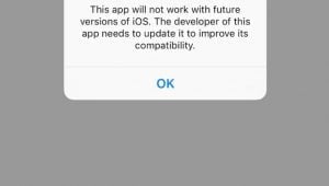 Denne besked vises i iOS 10.3 (beta), hvis du kører en applikation, som ikke er understøttet i iOS 11