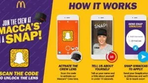 McDonald's i Australien har indgået samarbejde med SnapChat - så ansøger kan indsende en 10 sekunders video
