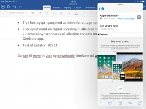Mail placeret ovenpå Word. iPad med iOS 11 (Foto: MereMobil.dk)