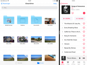 Split-view med Files og Musik. iPad med iOS 11 (Foto: MereMobil.dk)