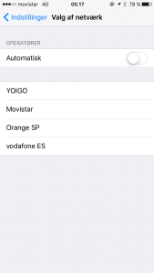 Manuel valg af net ved roaming på iOS (Foto: MereMobil.dk)