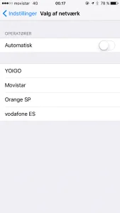 Manuel valg af net ved roaming på iOS (Foto: MereMobil.dk)