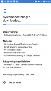Screenshot af Android 8.1 Oreo opdateringen til Nokia 8 (Kilde: MereMobil.dk)