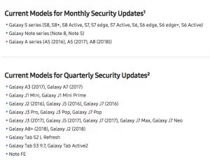 Sikkerhedopdateringer fra Samsung (Kilde: Samsung)