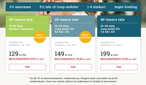 Coop Mobil priser pr. 14. juni 2018 (Kilde: MereMobil.dk)