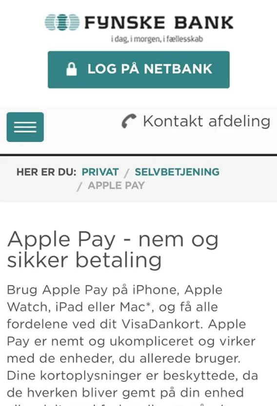 Fynske Bank klar med Apple Pay