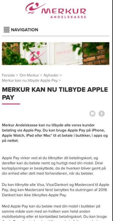 Merkurbank klar med Apple Pay