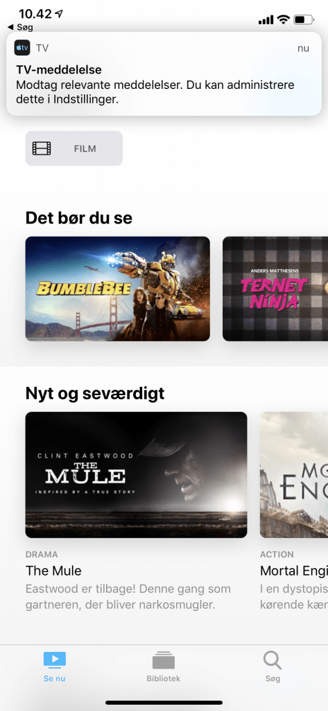 Screenshots fra Apple TV applikationen på iPhone (Kilde: MereMobil.dk)