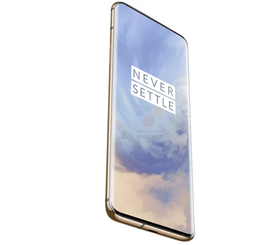 Lækket billeder af OnePlus 7 Pro i farven Almond (Kilde. @rquandt / WinFuture)