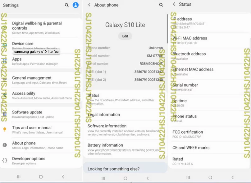 Samsung Galaxy S10 Lite godkendt ved FCC (Kilde Android Authority)