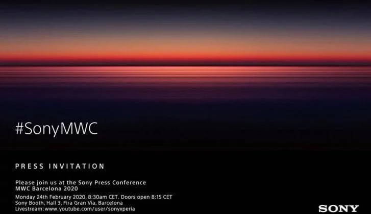 Invitation fra Sony til event i forbindelse med Mobile World Congress 2020 (Kilde: GSMArena.com)