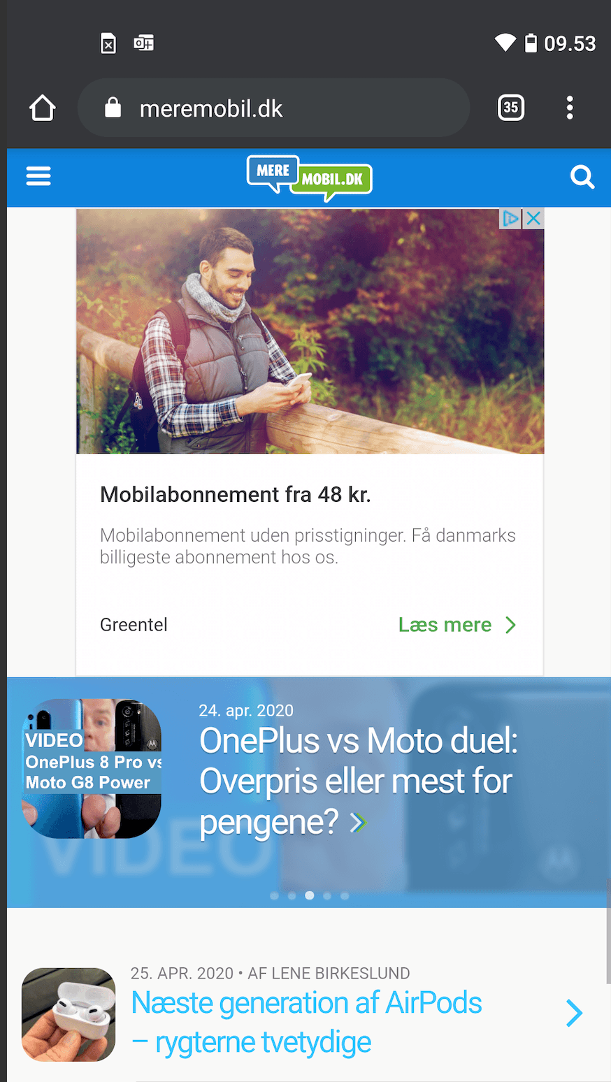 Design på mobilversionen af MereMobil.dk fra 2013-2020