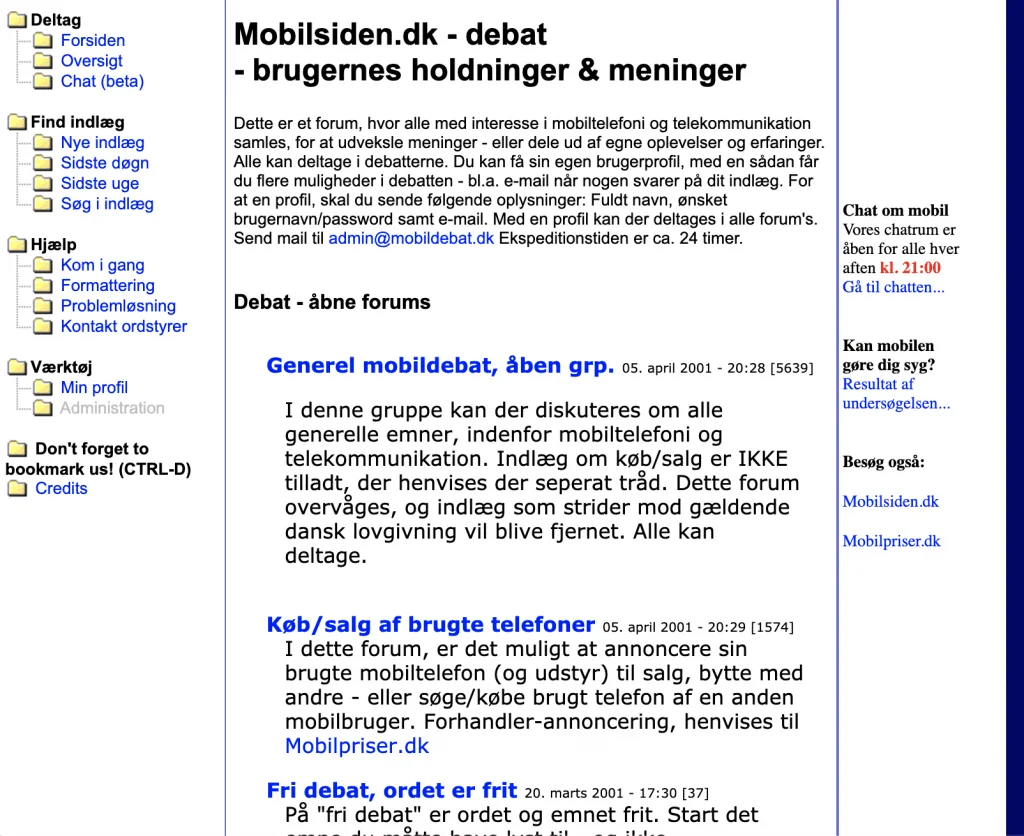 Mobildebat.dk i 2001