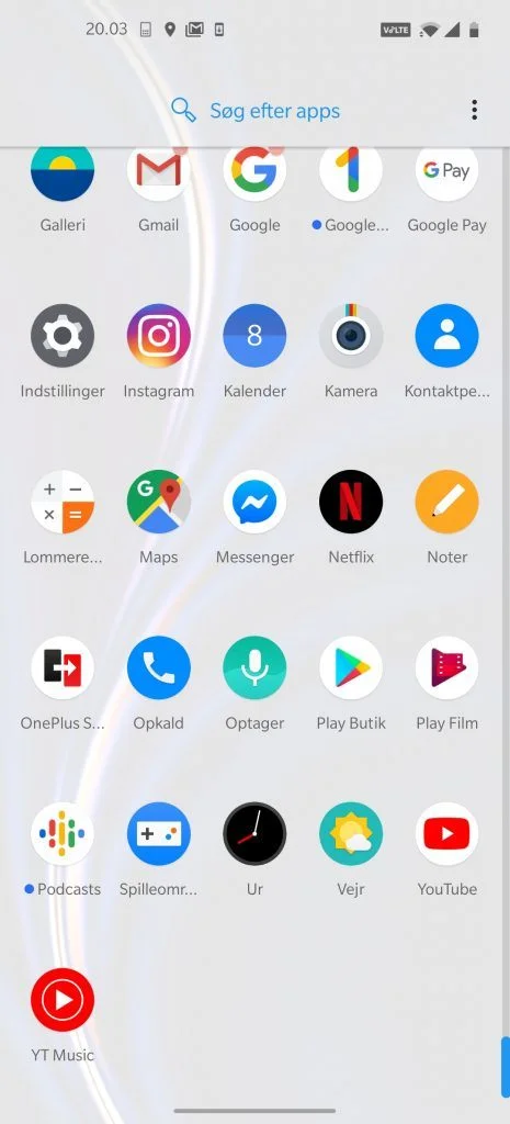 Skærmbillede fra OnePlus 8 Pro
