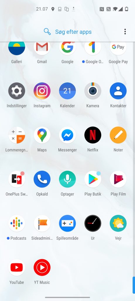 Skærmbillede fra OnePlus Nord