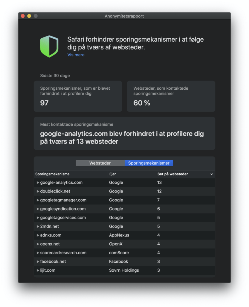 Anonymitetsrapport Safari 14