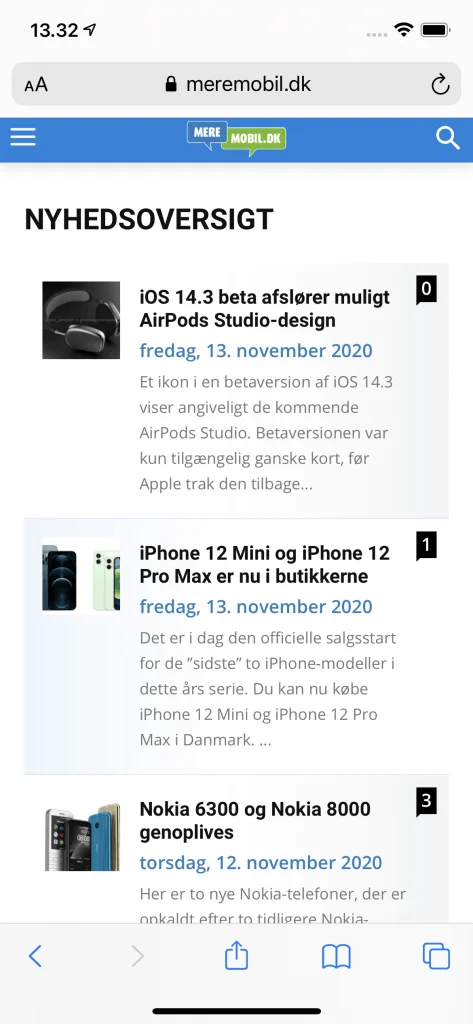 Besøg på MereMobil.dk med iPhone 12 (Foto: MereMobil.dk)