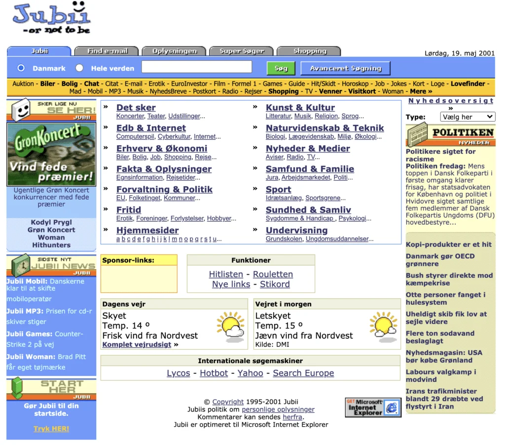 Jubii website 2001