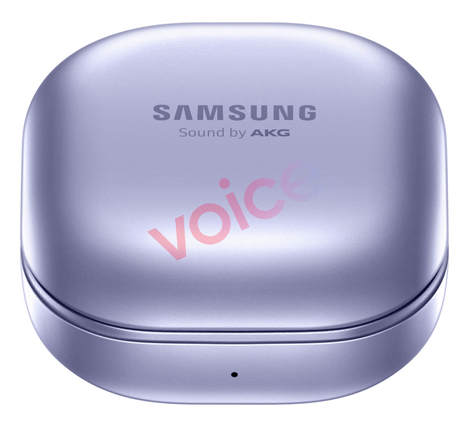 Det der ventes at være Samsung Galaxy Buds Pro er afsløret i en violet farve (Kilde: Evan Blass / Voice)